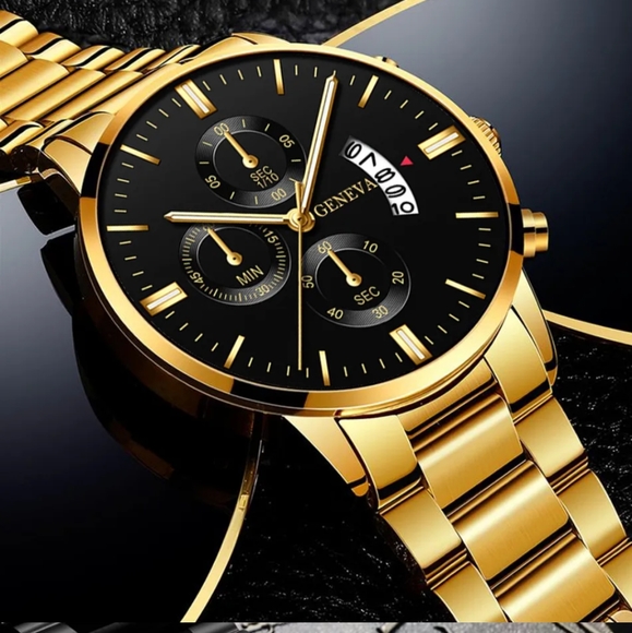 Mens Geneva Stainless Steel Fashion Gold Watch - Picture 2 of 4